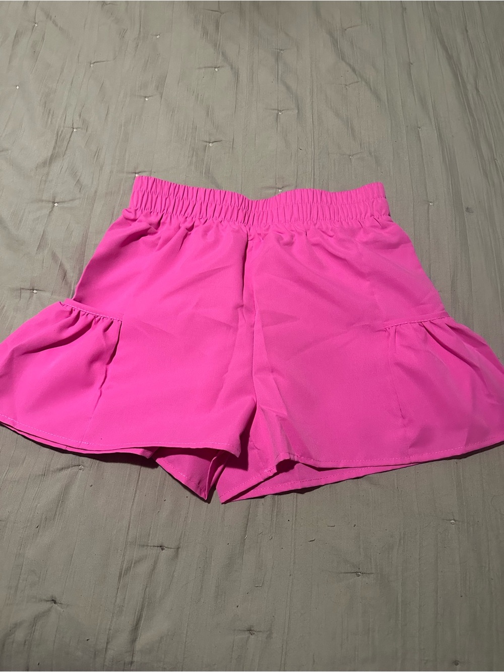 Women’s Pink Elastic-Waist Ruffle Hem Shorts